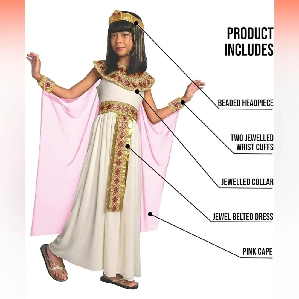 Cleopatra Costume Girls Large (10-12Y) Pink Gold Egyptian Queen Greek Goddess